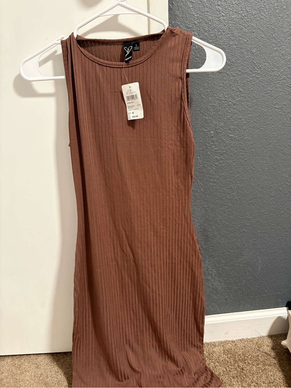 Windsor Ribbed Sleeveless Midi Dress - Brown